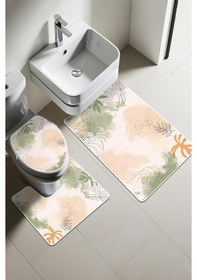 Resim Modern Desenli Dijital Baskı 3 Lü Banyo Paspas Takımı Yıkanabilir Kaymaz Tabanlı Klozet Takımı Klz0006 Renkli 