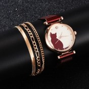 Resim Hanyang 4 Adet Kırmızı Set-A 4 Adet Set Kadın Saatler Lüks Elbise Manyetik Kedi Desen Pembe Bayanlar Izle Bayanlar Bilezik Izle Relogio Feminino Dropshipping (Yurt Dışından) 