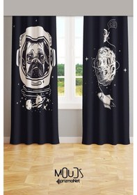 Resim Uzaylı Pug Desenli Fon Perde Genç Odası Oturma Odası Süet Baskılı Ekstrafor Büzgü 2 Kanat Prd-2020 Çok Renkli 