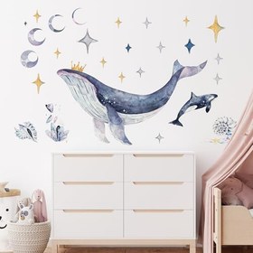 Resim Balina Duvar Stickerı, Çocuk Oyun Odası Dekor (122x157 cm) 