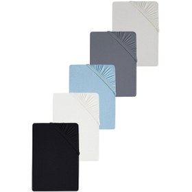 Resim 5 Adet Battal Boy Düz Pamuklu Çift Kişilik 200 X 200 Cm Lastikli Penye Çarşaf Siyah-beyaz 