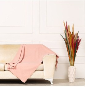 Resim Soft Pembe Dokuma Kadife Şönil Düz Kumaş Çift Taraflı Koltuk Şalı 