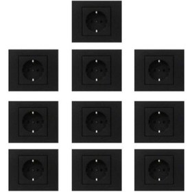 Resim 10 Adet Ovivo Grano Siyah Topraklı Priz 10'lu Çerçeve Dahil 