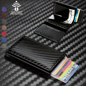 Resim 1 Ultra-İnce RFID-Bloklayan Erkek Cüzdanı - İş-Şekli Alüminyum Alaşım Kart Tutucu, Güvenli Siyah Suni Deri, Hafif Çok Fonksiyonlu Para Kesesi, Seyahat, Kamp ve Günlük Kullanım İçin 