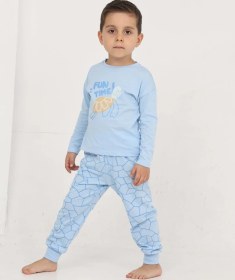 Resim Toontoy Kids Toontoy Erkek Çocuk Kaplumbağa Baskılı Pijama Takım Mavi 