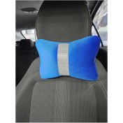 Resim Saks Mavi Düz Kadife Gümüş Dik Şeritli Boyun Yastığı 1 Adet 