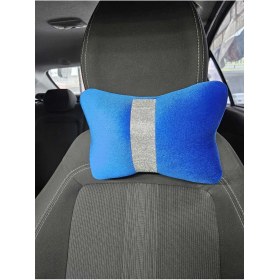 Resim Saks Mavi Düz Kadife Gümüş Dik Şeritli Boyun Yastığı 1 Adet 