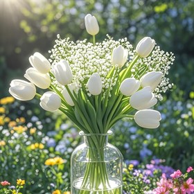 Resim 20 Güzel Yapay Gypsophila + 10 Beyaz Simüle Lale Ev Dekorasyonu Çiçek Buketi Seti, Düğün, Ev ve Ofis Süslemeleri için Uygun, Anneler Günü ve Bahar Düzenlemeleri için Çok uygun, Çiçekli Süslemeler, Evde, Dış Mekanlarda, Oturma Odasında, Düğün Süslemelerinde, Sevgililer Günü'nde, Anneler Günü Merkez Parçasında Kullanılabilir - Plastik, Pille Çalışır, Vazo Dahil Değildir, Buket Aksesuarları 