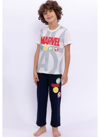 Resim Avengers Lisanslı Marvel Krem Erkek Çocuk Bisiklet Yaka Pijama Takımı Krem 