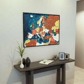 Resim Avrupa Siyasi Haritası 3D Renkli Baskı Modern Ahşap Dekor (Terracotta) - 66x50 cm / Türkçe 