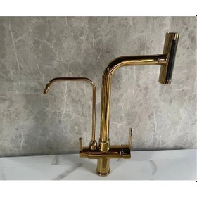 Resim Mutfak Eviye Bataryası Dokunmatik Arıtma Çıkışlı Duş Şelale Gold 