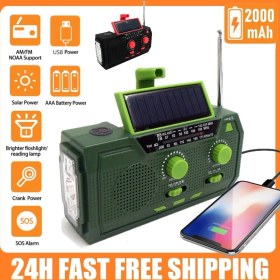 Resim Ganbao 2000 Mah Siyah Yükseltme Çok Fonksiyonlu Radyo El Krank Güneş USB Fm/ Am/noaa Wb Hava Radyoları Acil Durum El Feneri Torch Güç Bankası (Yurt Dışından) 