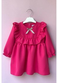 Resim Fırfır Ve Kurdele Detaylı Tasarım Şeker Pembe Kız Çocuk Bebek Elbise 001 
