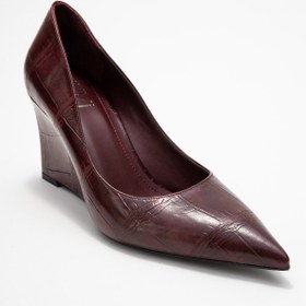 Resim LuviShoes PUERA Bordo Baskı Sivri Burunlu Kadın Dolgu Topuklu Ayakkabı 