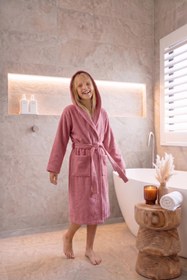 Resim CottonVerse Genç & Çocuk Kapşonlu Bornoz - %100 Pamuk, Unisex Pembe - Pembe / 15-16 Yaş 