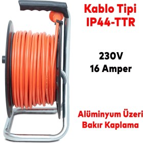 Resim Plastik Makaralı Seyyar Kablo Kapaklı 4 Prizli Plastik Uzatma Kablosu 3x2.5 mm Cca Kablo 40 Metre 