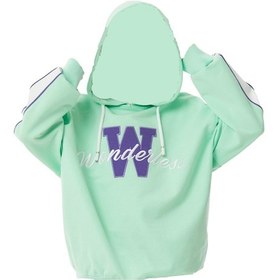 Resim İrem Kız Çocuk Wonderless Yazı Desenli Kolları Şeritli Kapüşonlu Yeşil Sweatshirt 