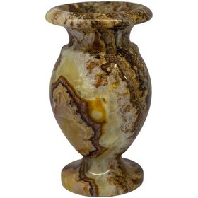 Resim Oniks Doğal Taş Küp Vazo - Damarlı Akik Taşı Dekoratif Vazo 