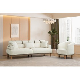 Resim Yuvaset Home Dama Ahşap Ayaklı Beyaz Berjer 