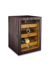 Resim Elektronik Nemlendiricili Camlı 3 Çekmeceli Puro Kutusu Humidor Abanoz 