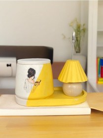 Resim Abajur Not - Fotoğraf Tutuculu Saksı Mumluk Seti Hediyelik Ofis Seti Sarı 