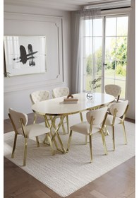 Resim Mutfak Masası Takımı 6 Kişilik Masa Takımı Elma Avangarde Yemek Masa Takımı Gold 