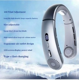 Resim Goldenqian Boyun Fanı, Hafif Giyilebilir Fan, Düşük Gürültülü 5 Hızlı Eller Serbest Fan, İç Ve Dış Mekan İçin Asılı Kulaklık Tasarımı Spor Fanı Grey 