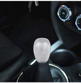 Resim Sones Araba Karbon Fiber Desen Vites Topuzu Kısa Stil Ördek Yumurta Tipi Otomatik Dişli Kafası Gümüş 
