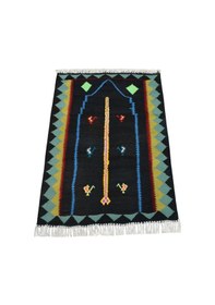 Resim Zehra Abla Halı Yeni El Dokuması Benzersiz Bayburt Mihraplı Seccade Siyah Yün Kilim 6403 