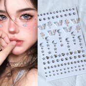 Resim 3D Aurora Renkli Sentetik Taş Stickerlar - Yüz ve Göz Makyajı, Telefon Kılıfı için Parıldayan Taşlar & El İşleri - Yıldız, Ay, Kelebek, Peri Değneği & Sihirli Asa Tasarımlar - Japon & Kore Güzellik Serisi 