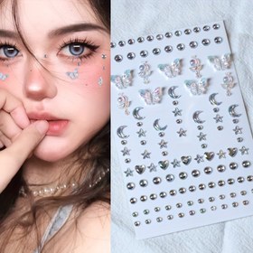Resim 3D Aurora Renkli Sentetik Taş Stickerlar - Yüz ve Göz Makyajı, Telefon Kılıfı için Parıldayan Taşlar & El İşleri - Yıldız, Ay, Kelebek, Peri Değneği & Sihirli Asa Tasarımlar - Japon & Kore Güzellik Serisi 