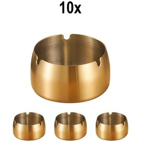 Resim 10 Adet Çelik Gold 8cm Kafe Restaurant Lokanta Yuvarlak Kül Tablası Küllük Mt173 