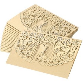 Resim 20 Adet/takım Düğün Davetiye Kartı Kapağı İnci Kağıt Lazer Kesim Gelin Damat Desenli Davetiye Kartları Düğün Yıldönümü Malzemeleri--altın 