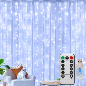 Resim 1 Perde Işığı, Uzaktan Kumandalı 300/200/100 LED Peri Işıkları, 8 Mod, USB Fişi, Yatak Odası Pencereleri için İç Mekan Dize Işıklar, Noel Partileri ve Daha Fazlası - Bakır Tel, Şarj Edilemeyen Pil, İç Dekor | Masal Işıkları | Ev Halloween Süslemeleri için USB Güçlü Işıklar, Noel Süslemeleri 