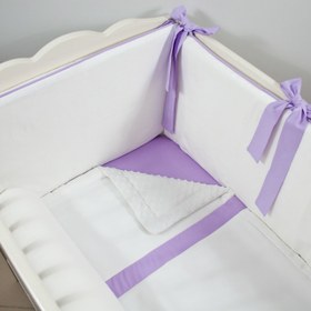 Resim Ekru - Lila Bebek Uyku Seti - Düz Bumper / 60x120 