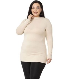 Resim Büyük Beden Yarım Balıkçı Uzun Kollu Viskon Bej Rengi Body Bej 