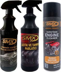 Resim Susuz Motor Temizleme Spreyi + Lastik Ve Tampon Parlatıcı + Seramik Katkılı Hızlı Ve Pratik Cila 