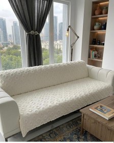 Resim Royam Koltuk Örtüsü Çekyat Örtüsü 175 X 215 Lüks Kumaş Şönil Jakarlı Kaymaz Ekru 