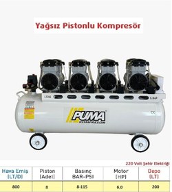 Resim Puma PDN200-6M Yağsız Düşük Ses Desibelli Pistonlu Kompresör 