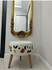 Resim Azra Mobilya Çok Amaçlı Dekoratif Inci Punch Puf-punch Işlemeli Yuvarlak Puf Lale 