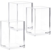 Resim Ganzhoushop Şeffaf Akrilik Kalem Kutuları 3 Parça Akrilik Kalem Tutucu Şeffaf Akrilik Kalem Tutucu Kare Kap Kalem Kalem Kutusu Düzenleyicileri Ofis Malzemeleri İçin 