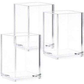 Resim Ganzhoushop Şeffaf Akrilik Kalem Kutuları 3 Parça Akrilik Kalem Tutucu Şeffaf Akrilik Kalem Tutucu Kare Kap Kalem Kalem Kutusu Düzenleyicileri Ofis Malzemeleri İçin 