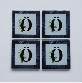 Resim Decorita Cam Bardak Altlığı Ö Harfli Tasarım 4'lü Takım 10 x 10 CM Çok Renkli 