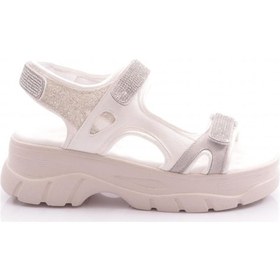 Resim Dgn 4740-22y Kadin Kalin Taban Cirtli Sandalet Beyaz Taş 