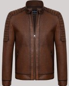 Resim Hakiki Kuzu Derisi Kahverengi Erkek Deri Mont Petek Desen Deri Ceket Kahverengi 