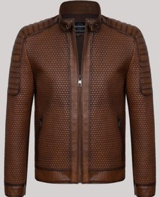 Resim Hakiki Kuzu Derisi Kahverengi Erkek Deri Mont Petek Desen Deri Ceket Kahverengi 