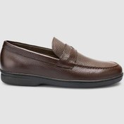 Resim %100 Hakiki Deri Kahverengi Düz Erkek Loafer Kahverengi 