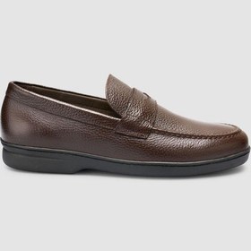 Resim %100 Hakiki Deri Kahverengi Düz Erkek Loafer Kahverengi 