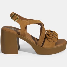Resim Desa Kadın Taba Ayarlanabilir Tokalı Slingback Süet Topuklu Sandalet 