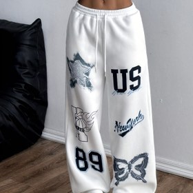 Resim Kadınlar için Rahat Baskılı Bol Kesim Pantolon, İpli, Polyester ve Spandex Karışımı, Makinede Yıkanabilir 